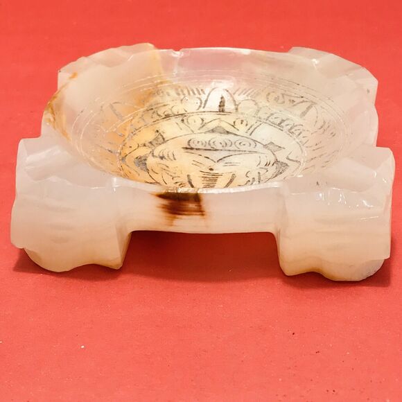 VTG Alabaster Ashtray Elephant Inlay Mid-Century Genuine Hand Made Marble Onyx - Picture 5 of 11